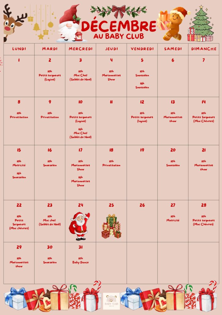 planning ateliers enfants Babyclub 06