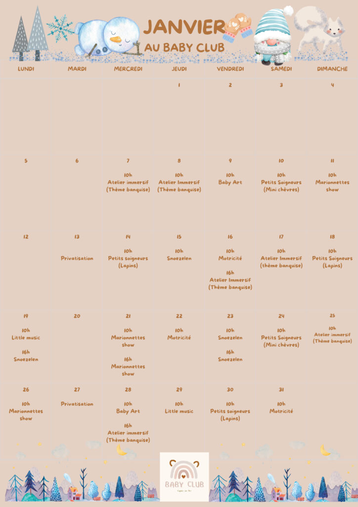 Janvier planing babyclub planning activités bébé et enfants cagnes sur mer