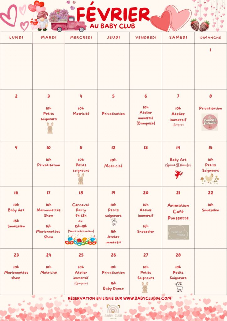 calendrier planning atelier bébés cagnes sur mer