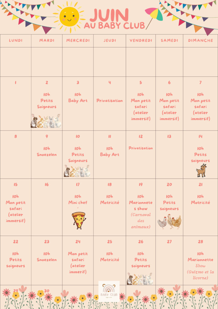 planning juin activités enfants babyclub cagnes sur mer
